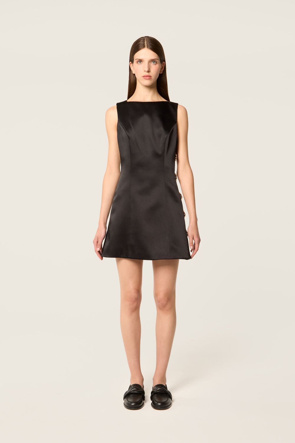 Short black satin dress