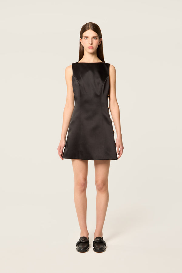 Short black satin dress