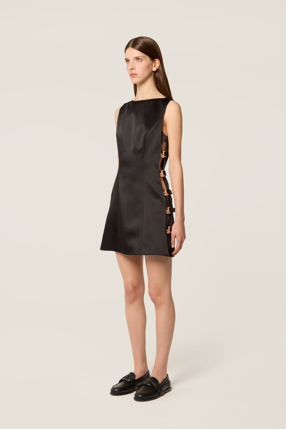 Short black satin dress