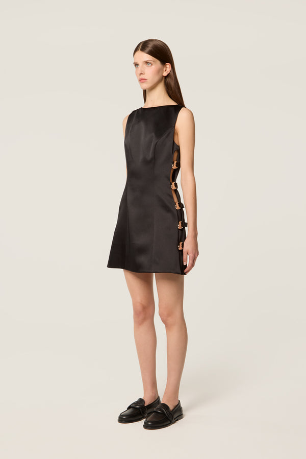 Short black satin dress