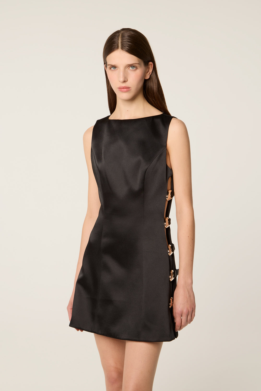Short black satin dress
