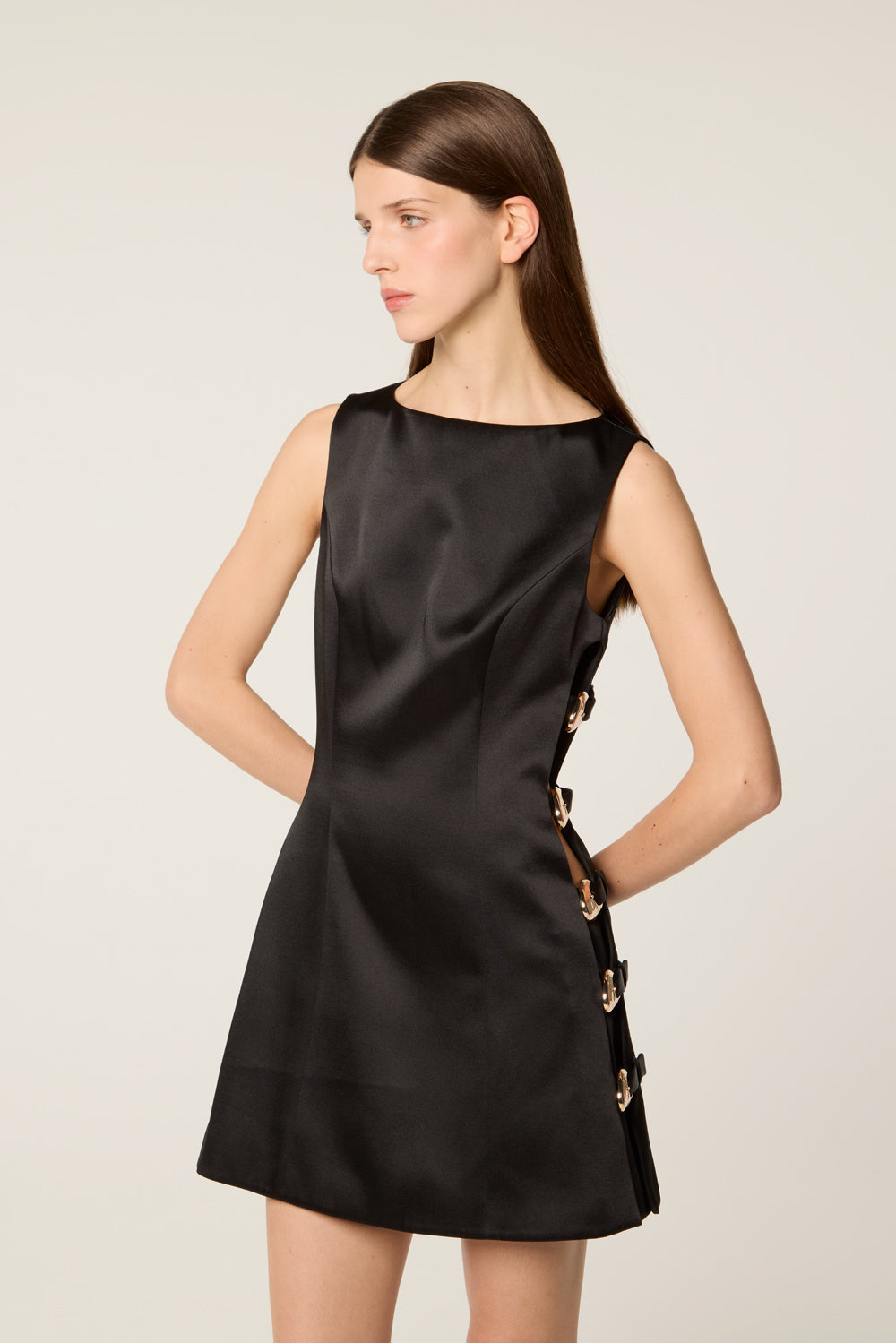Short black satin dress