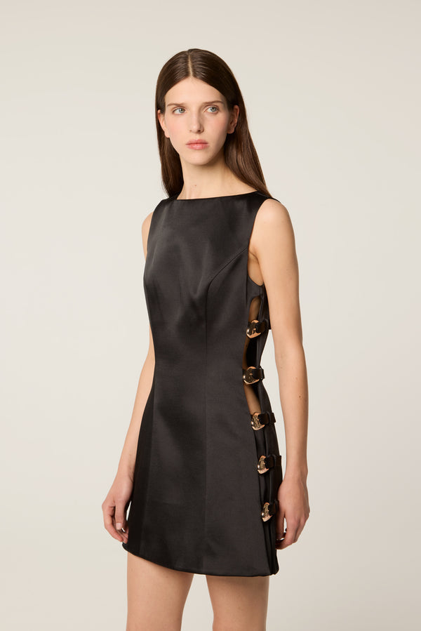 Short black satin dress