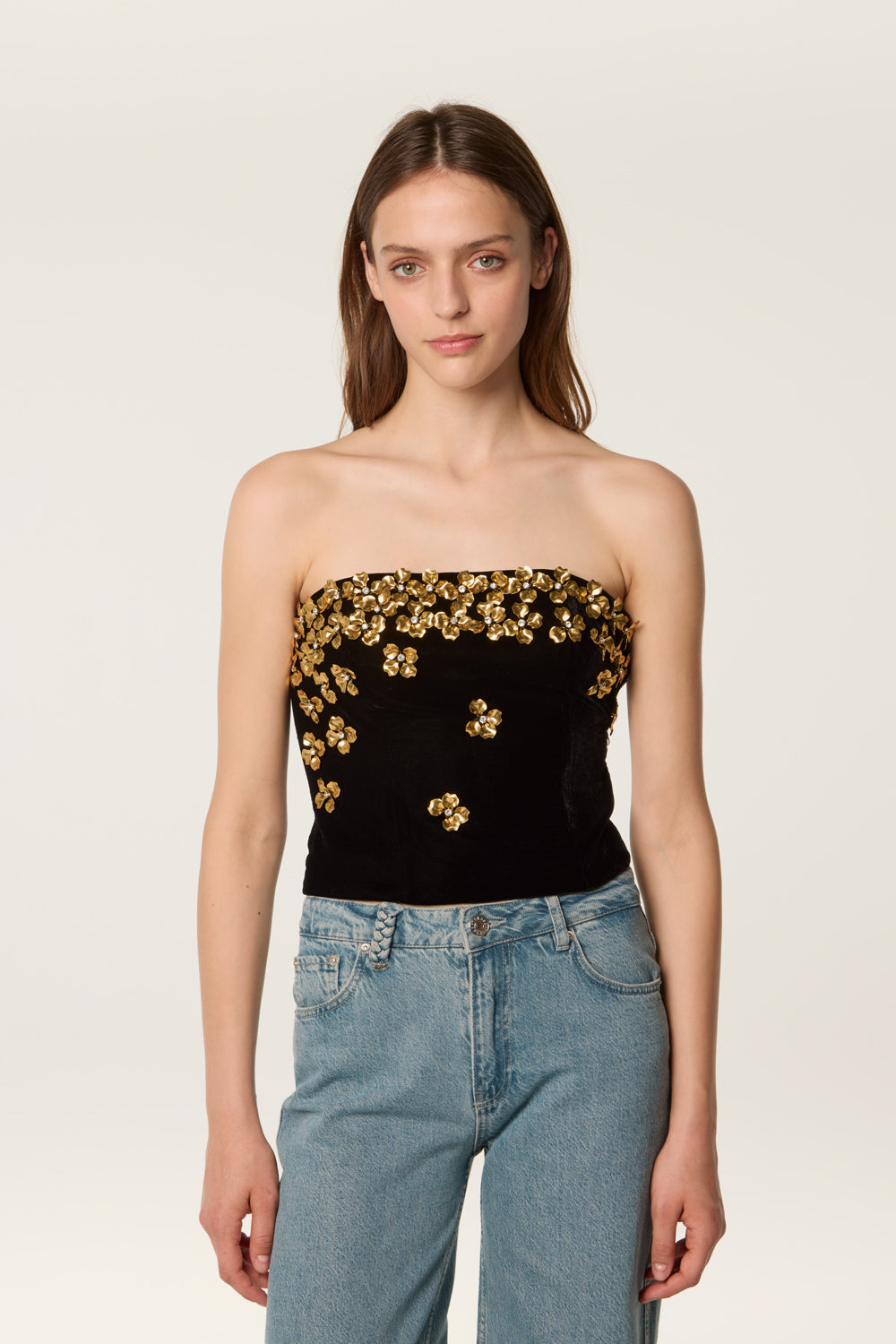 Bustier orné de fleurs dorées
