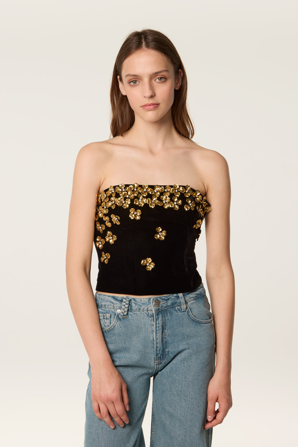 Bustier orné de fleurs dorées