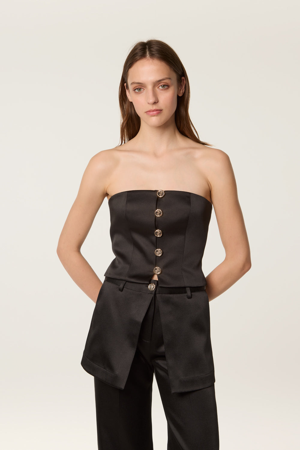 Black satin bustier