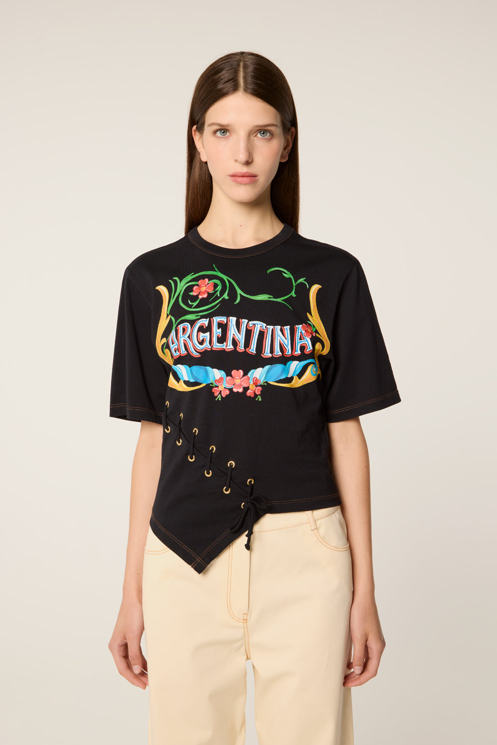 【新品未使用】INSCRIRE Plating Rib Layered Tee T-Shirt Cintré à Laçage et Œillets Dorés | Tressé