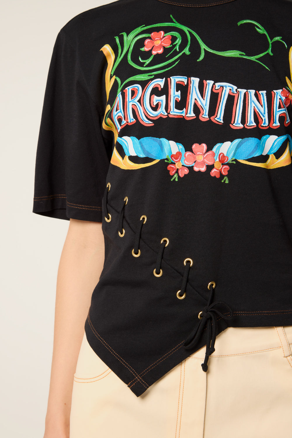 T-Shirt Cintré à Laçage et Œillets Dorés | Tressé