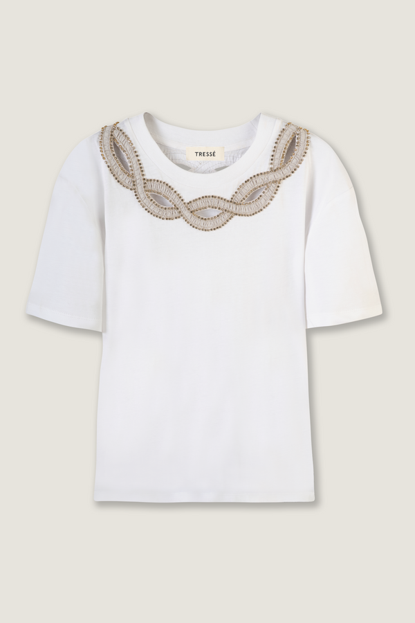 T-shirt à col tresse