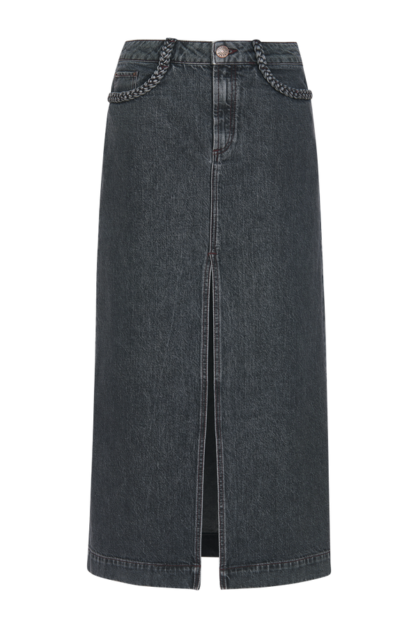 Jupe longue fendue en denim