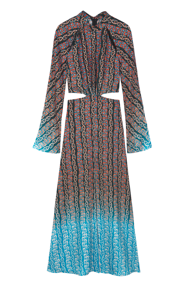 Floral Dip Dye Print Cutout Maxi Dress - 34 - Tress Floral Dip Dye Print Cutout Maxi Dress - 34 - Tress