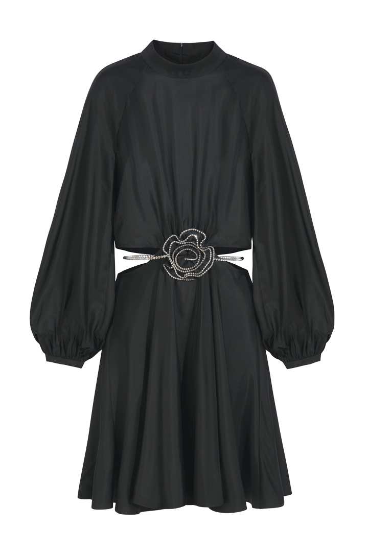 Robe noire à découpes et ceinture strass