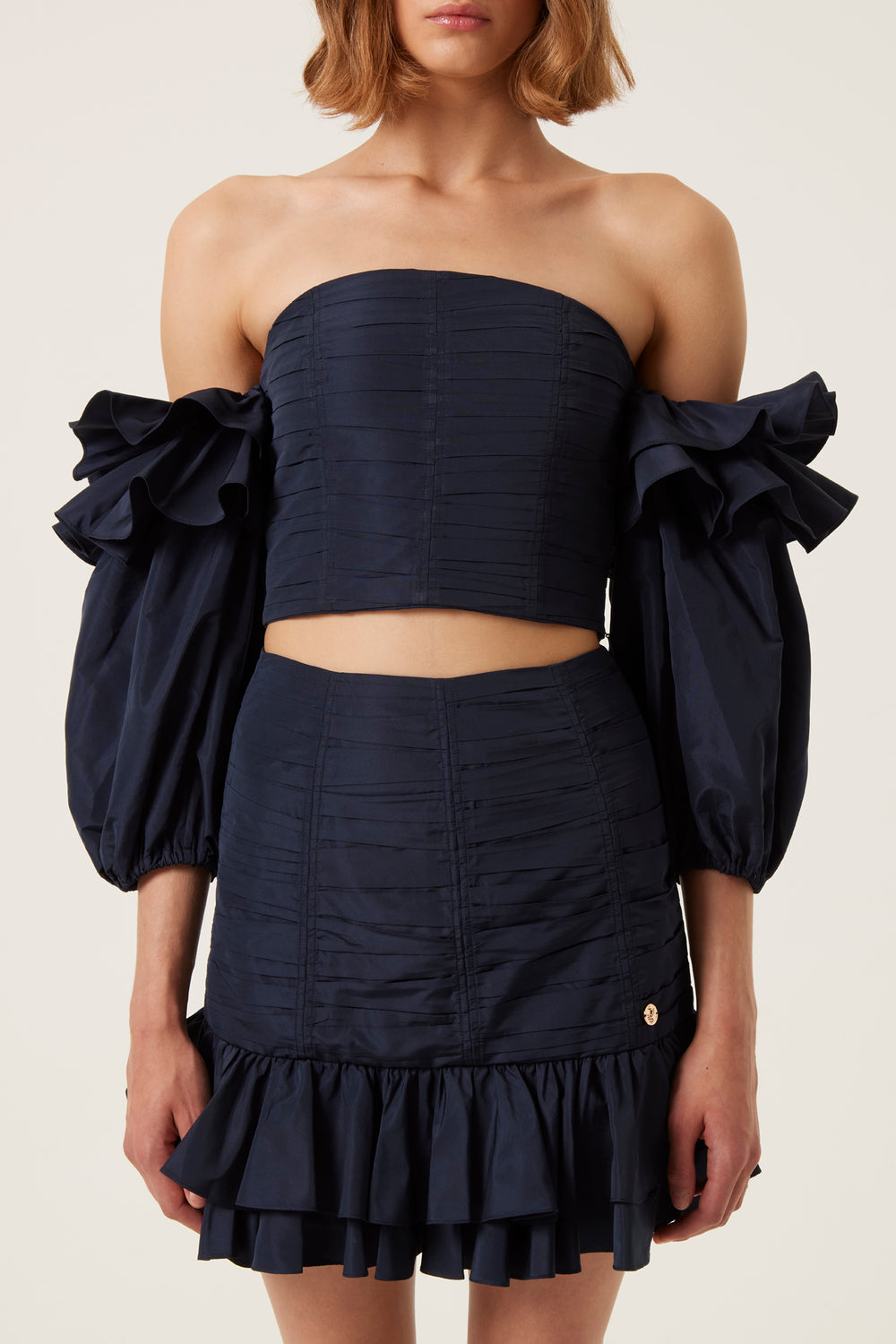 Strapless top with puffed sleeves