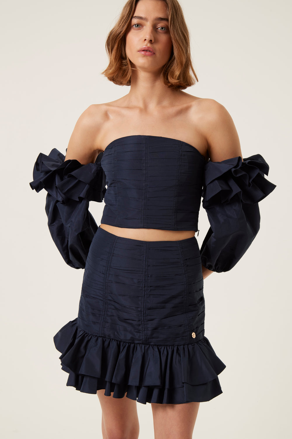 Strapless top with puffed sleeves