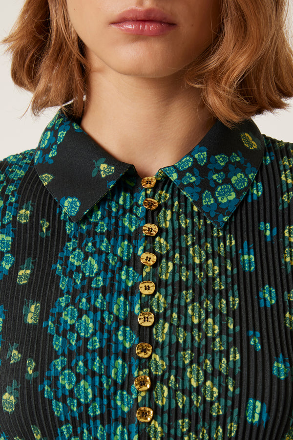 Floral pattern pleated shirt