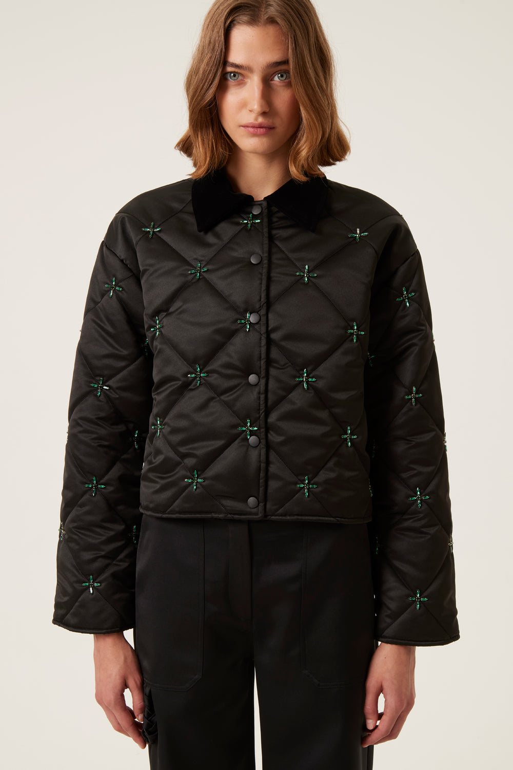 Rhinestone quilted jacket