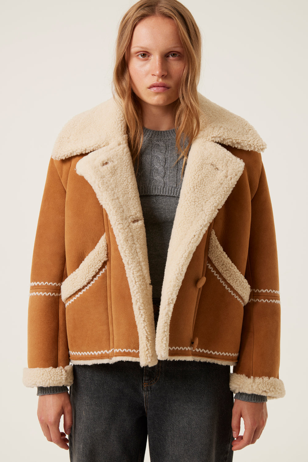 Embroidered sheepskin jacket