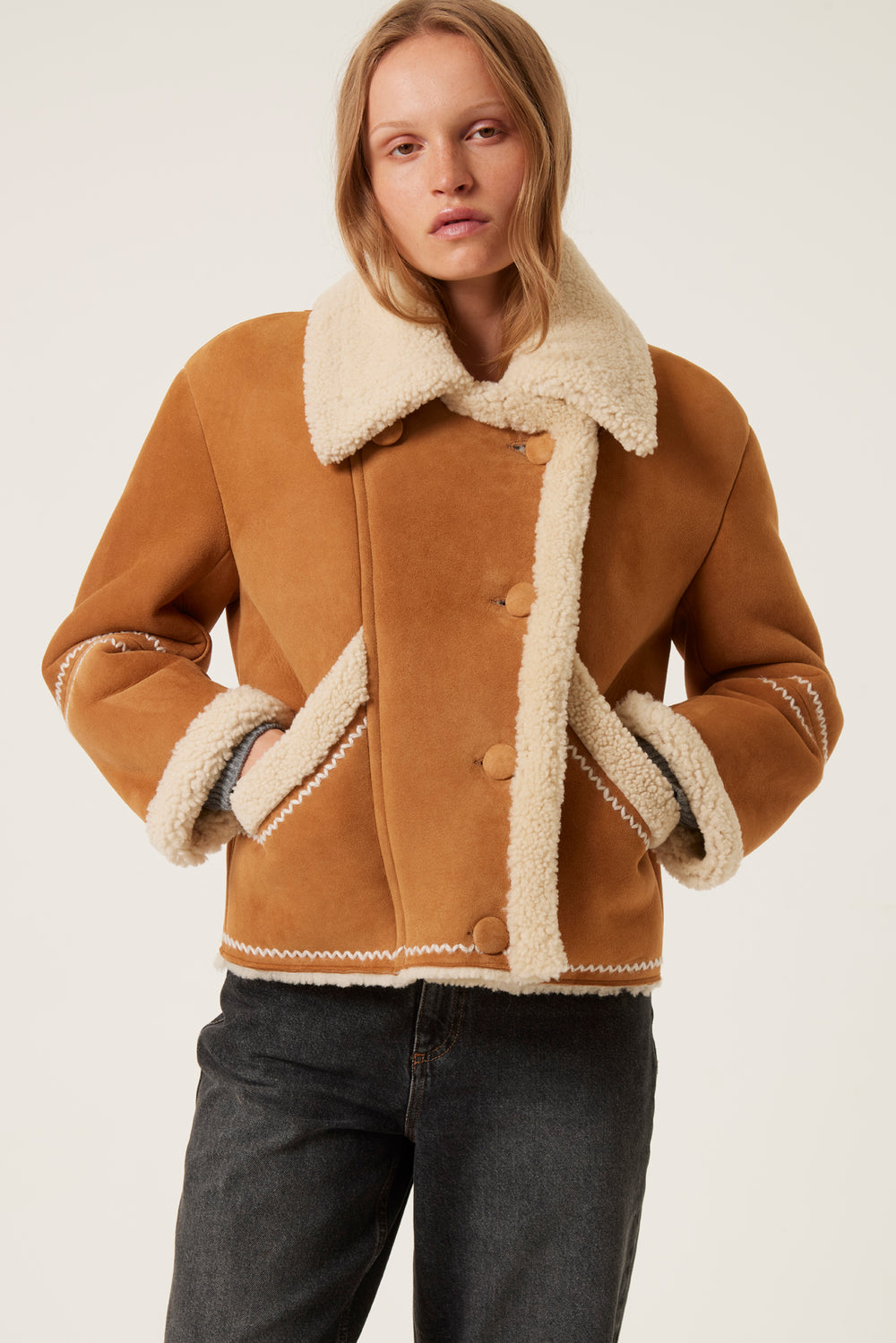 Embroidered sheepskin jacket