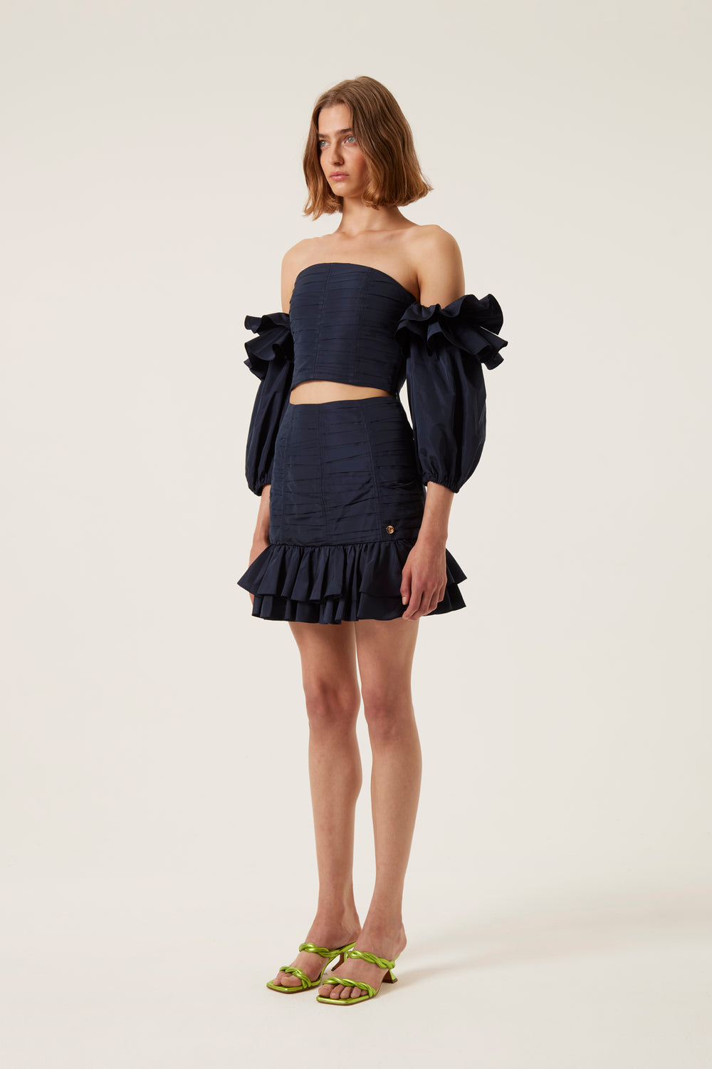 Short ruffled taffeta skirt