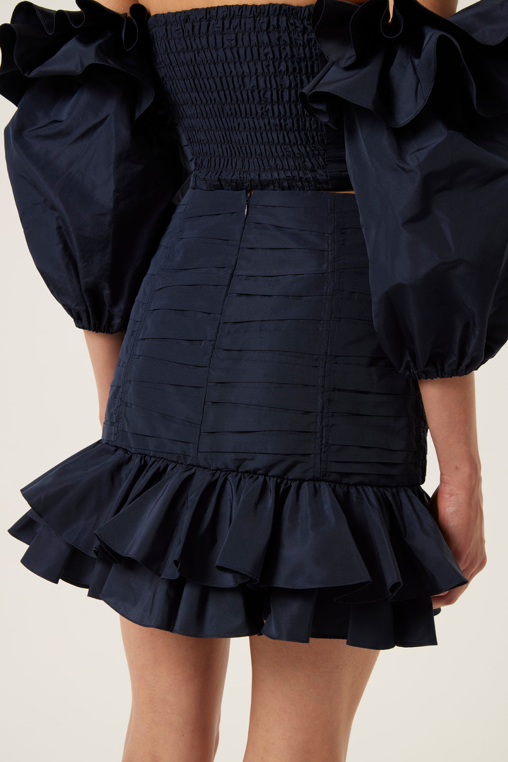 Short ruffled taffeta skirt