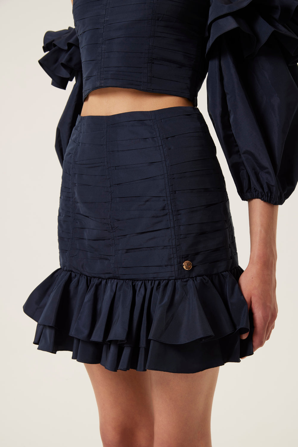 Short ruffled taffeta skirt