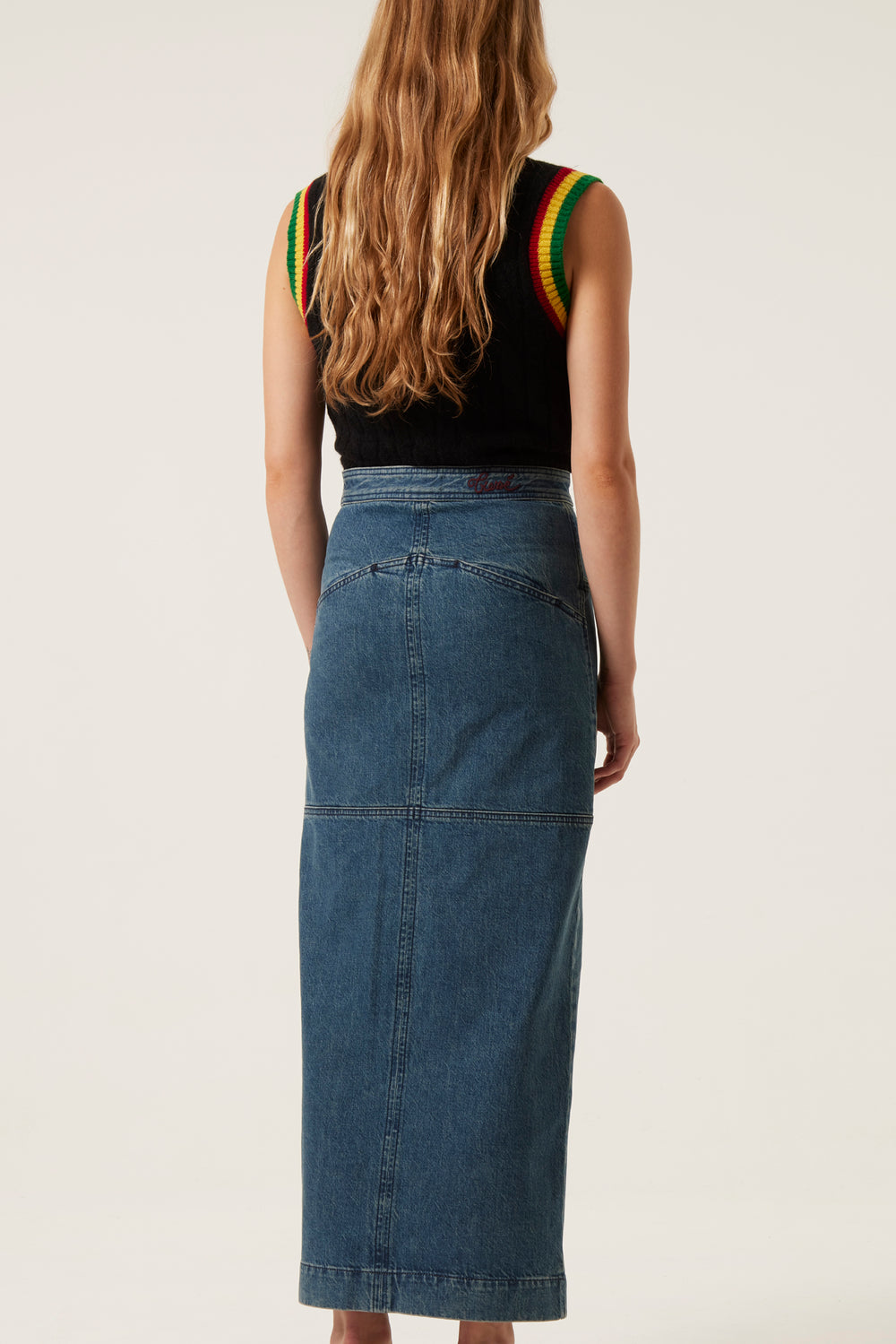 Long denim skirt