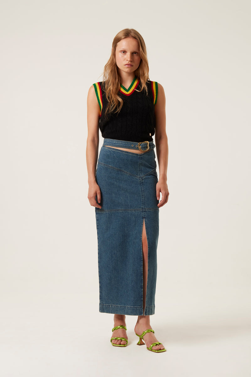 Long denim skirt