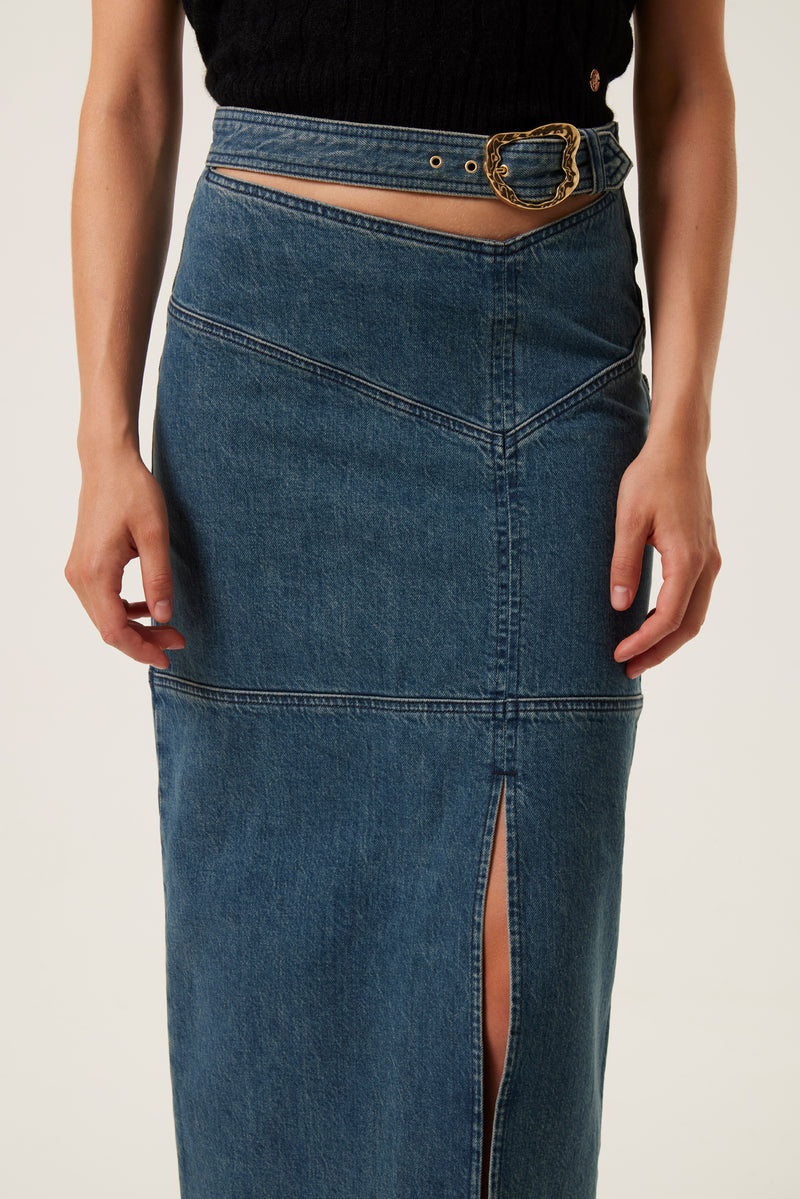 Long denim skirt