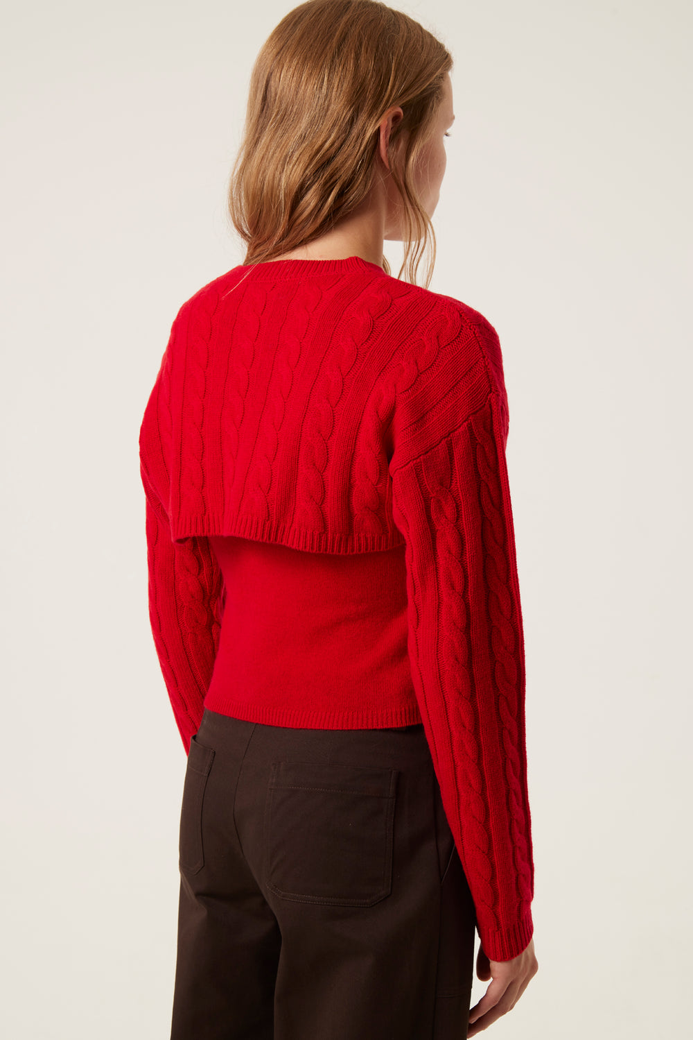 Red cable knit wool sweater