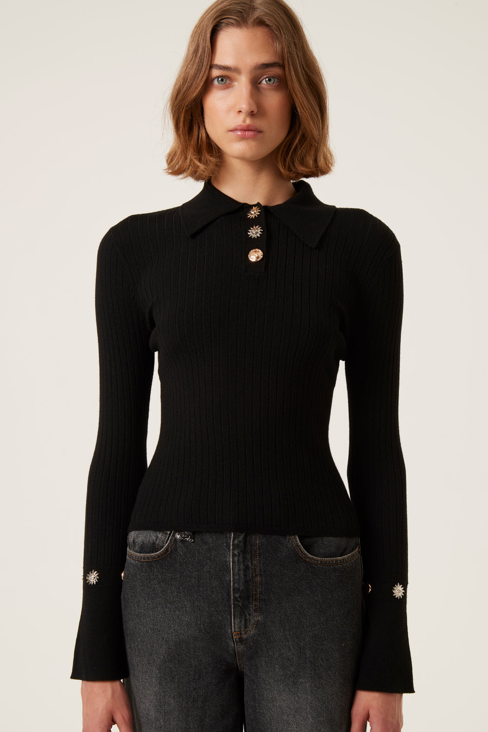 Ribbed wool polo neck sweater