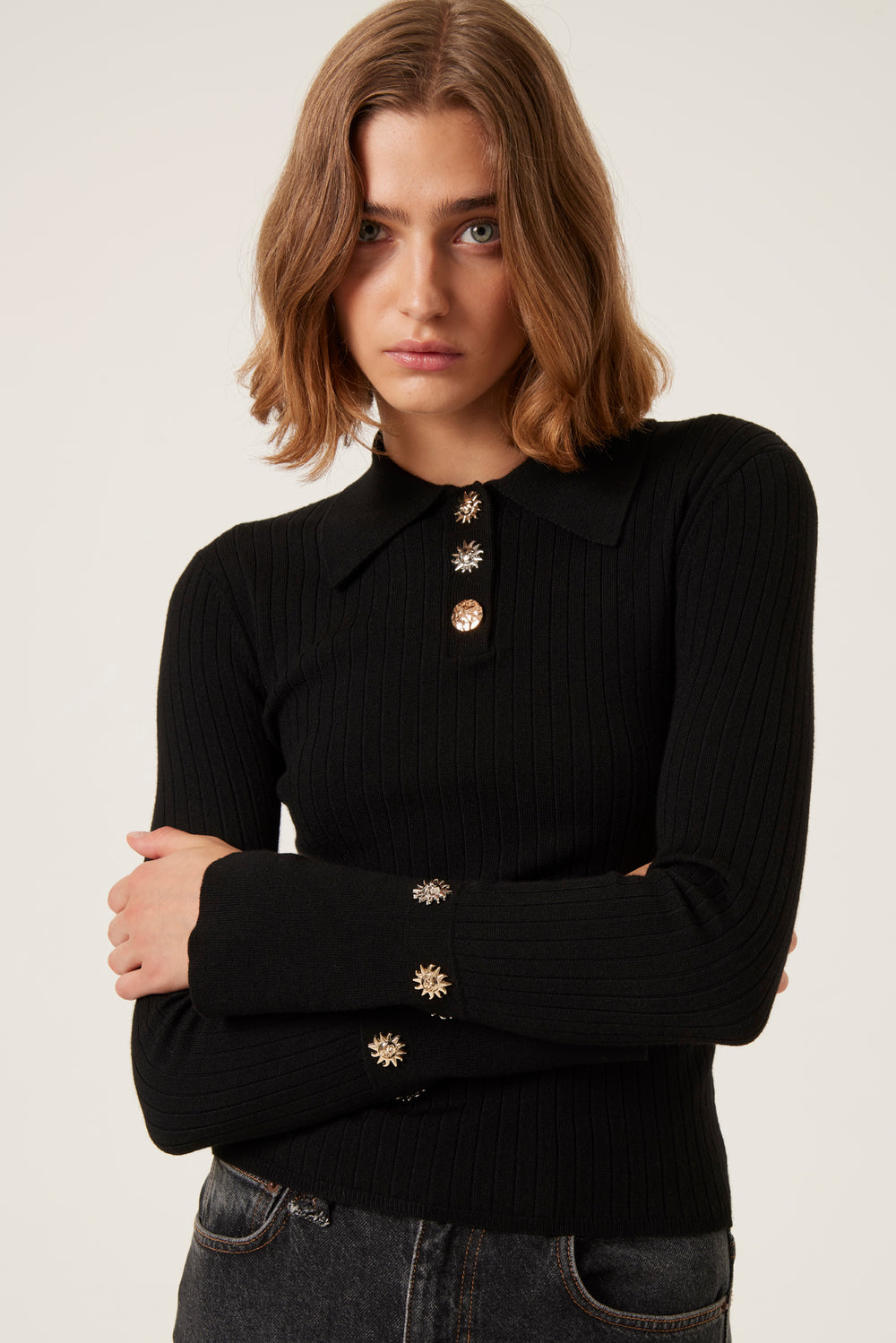 Ribbed wool polo neck sweater