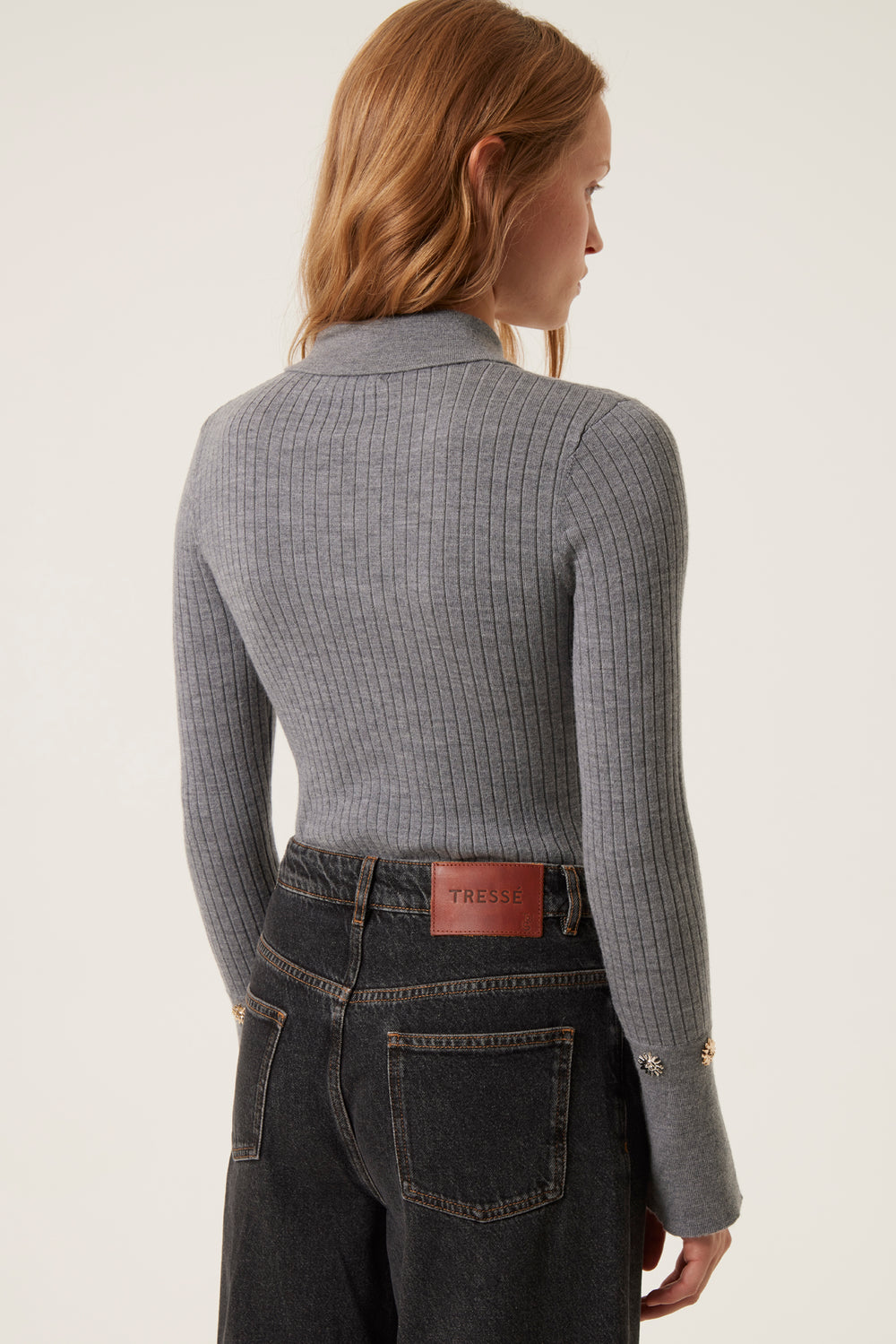 Ribbed wool polo collar sweater