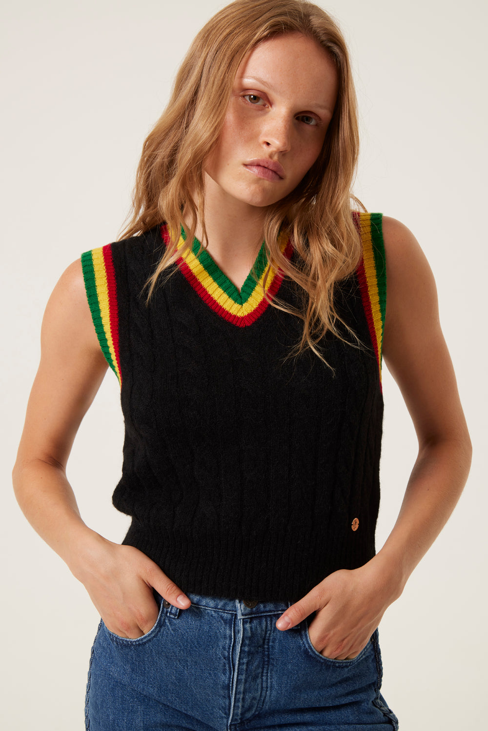 Pull sans manches tricolore