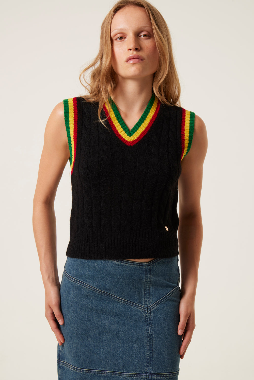 Pull sans manches tricolore