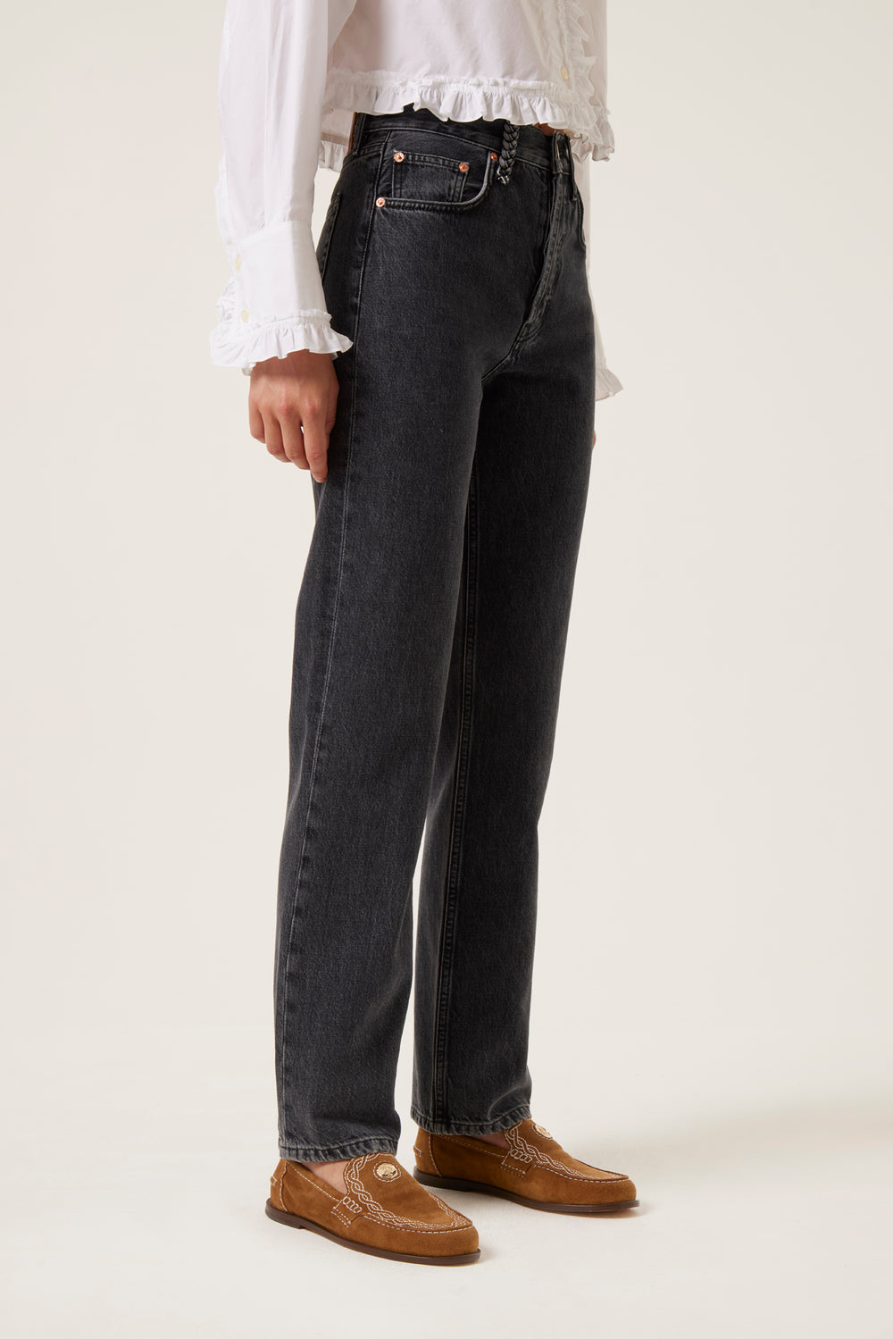 High-waisted straight-leg jeans