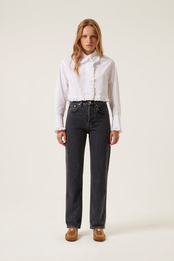 High-waisted straight-leg jeans