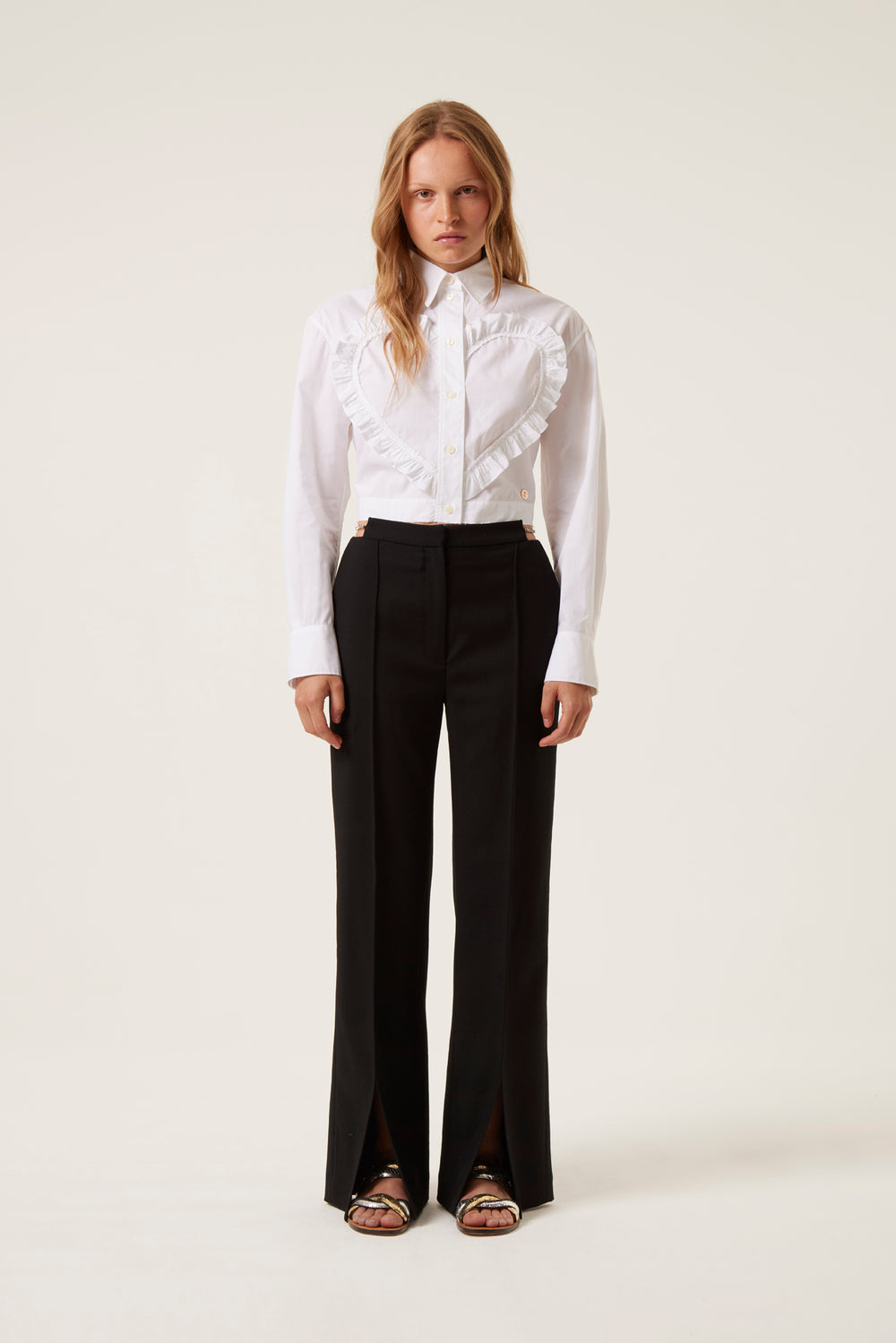 Pantalon tailleur en laine avec strass