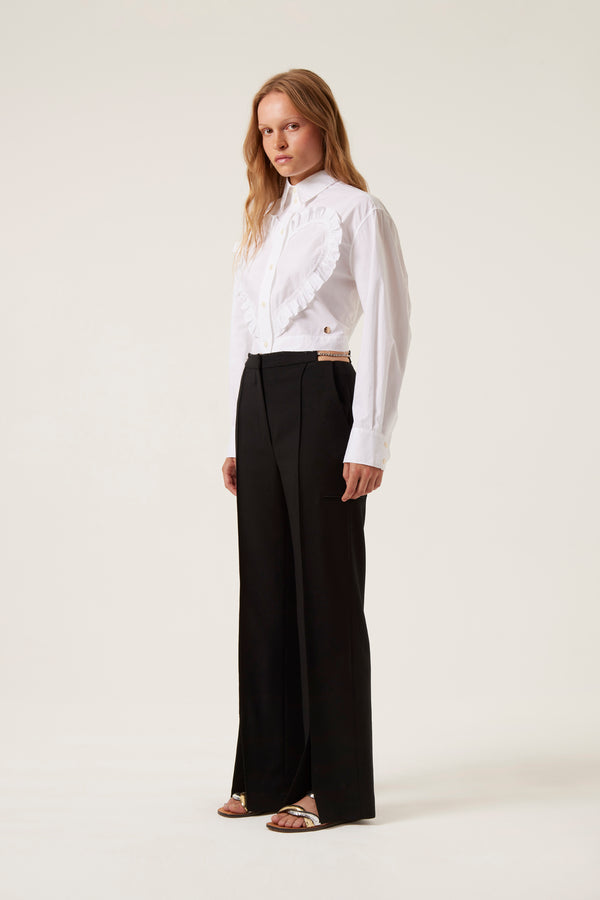 Wool tailored pants with rhinestones