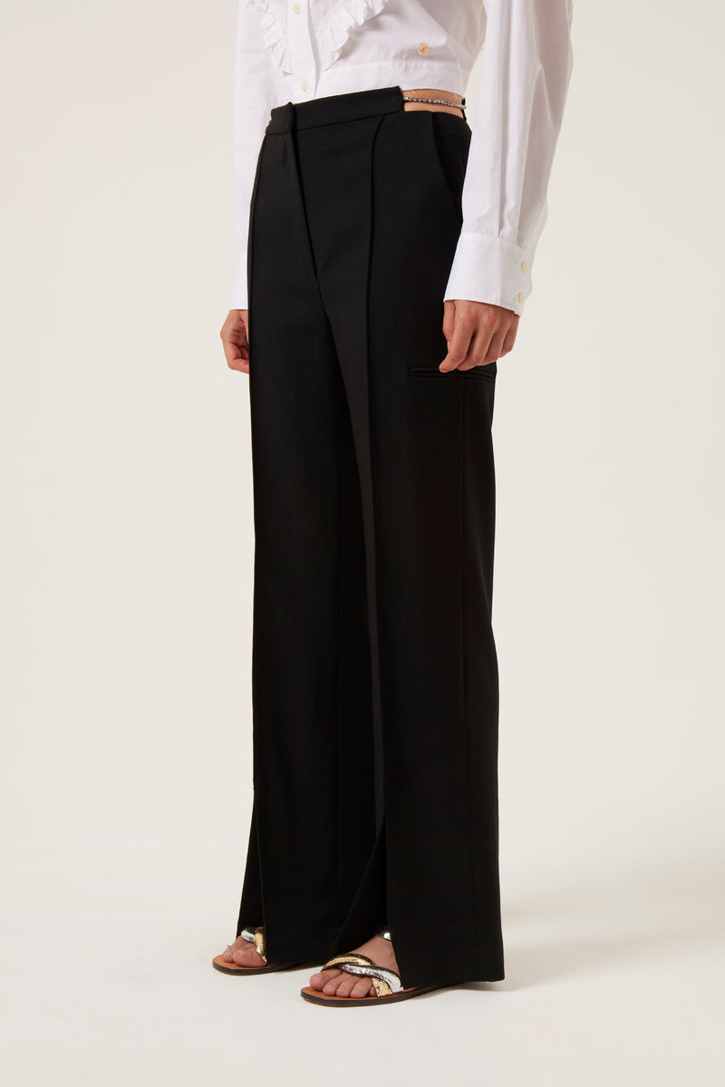 Wool tailored pants with rhinestones