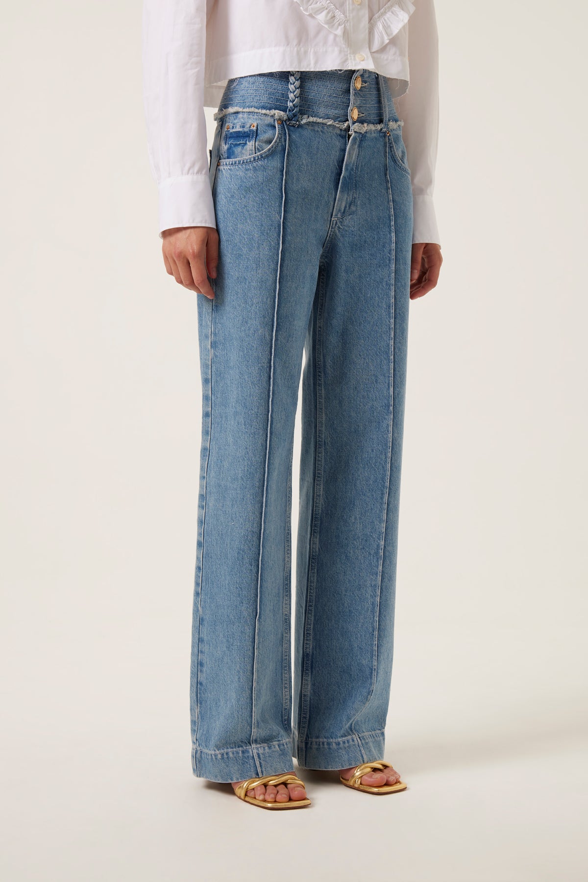 Wide-waistband denim