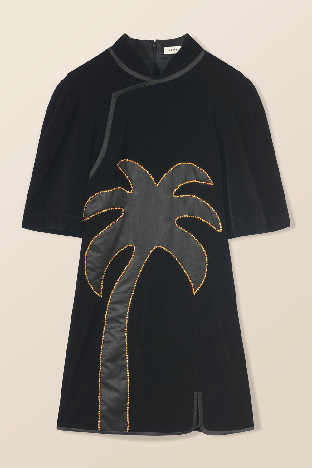 Short dress with palm yoke