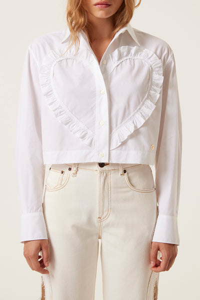 RONRON☆RUFFLE HEART CUT OUT PUFF SLEEVE HALF T SHIRT RUFFLE HEART CUT OUT PUFF SLEEVE HALF T SHIRT WHITE - RONRON