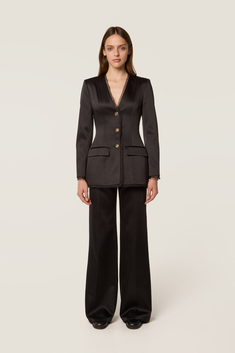 Black satin suit jacket