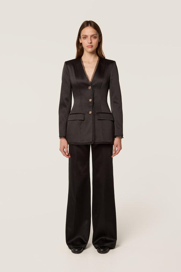 Black satin suit jacket