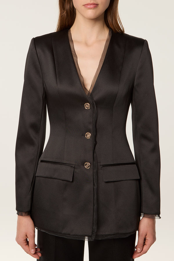 Black satin suit jacket