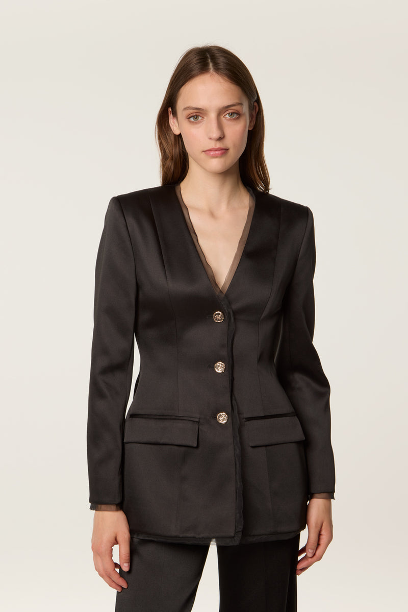 Veste de tailleur en satin noir