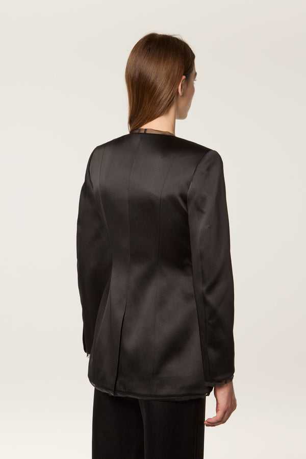 Black satin suit jacket