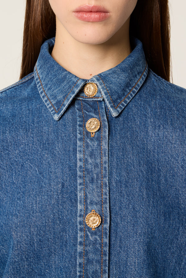 Denim overshirt with cutouts