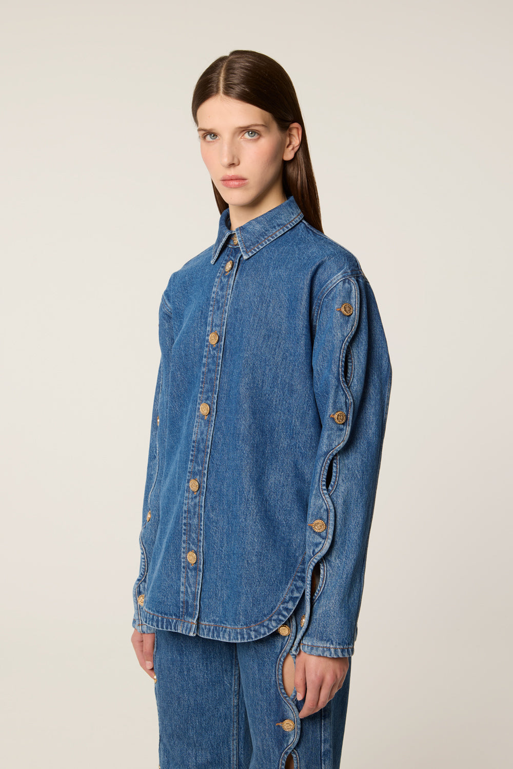 Denim overshirt with cutouts
