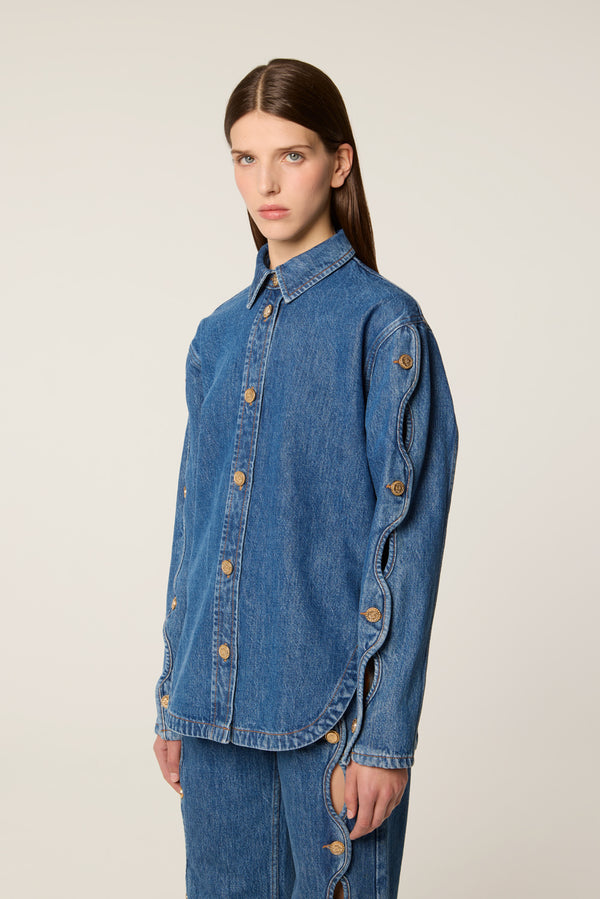 Denim overshirt with cutouts
